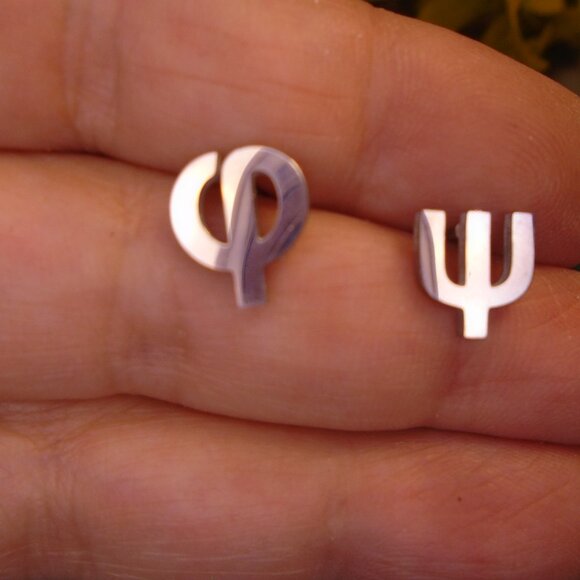 Greek Letters F U Stud earrings, stainless steel Studs, FU mismatched set 2/$10 - Picture 2 of 5
